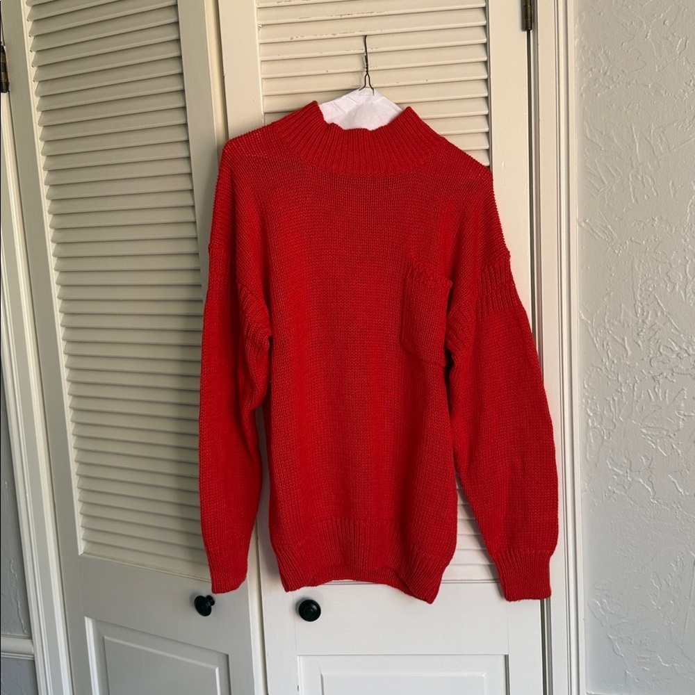Laura Scott Vibrant red vintage ramie/cotton blend sweater with pocket